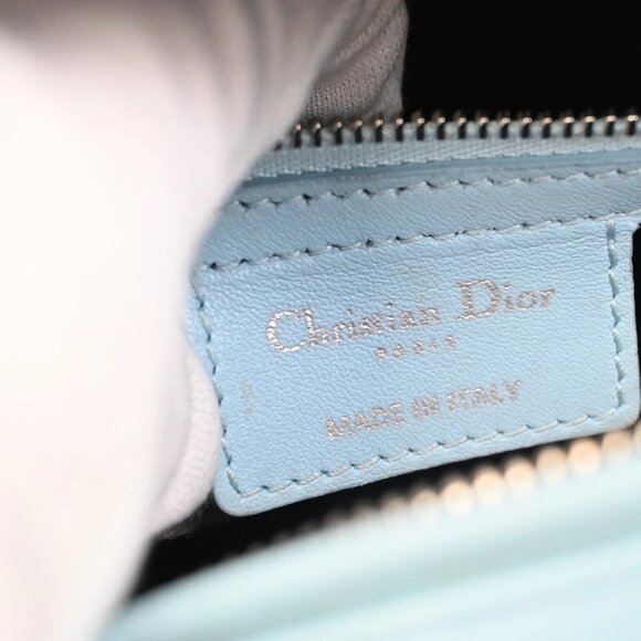 CHRISTIAN DIOR Logo Lady Cannage 2Way Shoulder Hand Bag Leather Blue - Picture 9 of 14